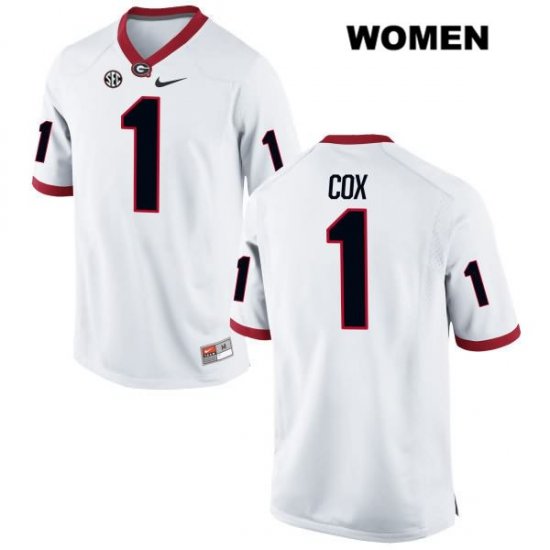 Women's Georgia Bulldogs NCAA #1 Brenton Cox Nike Stitched White Authentic College Football Jersey SIJ1354NJ